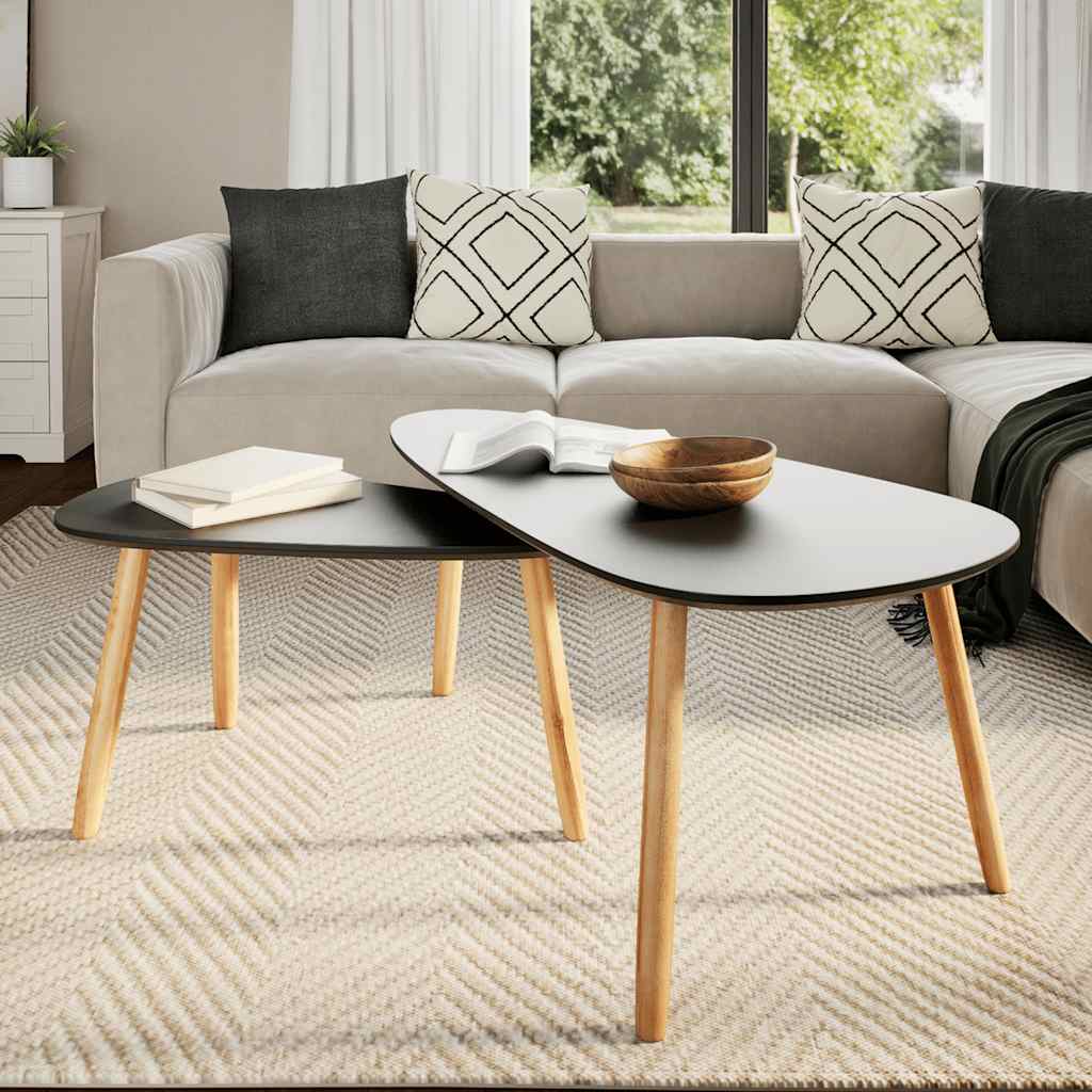 Coffee Table Set 2 Pieces Solid Pinewood Black