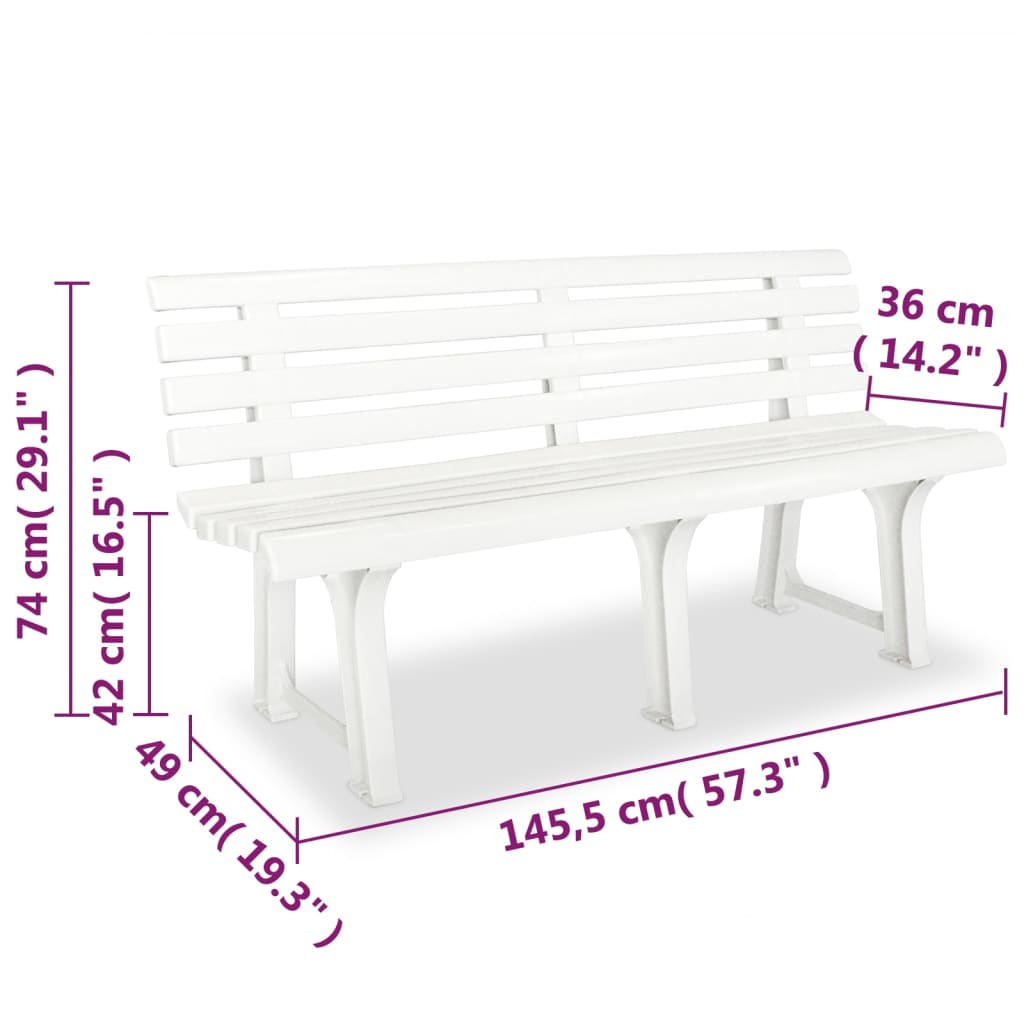 Elegant White Plastic Garden Bench, 145.5 cm - Durable & Stylish