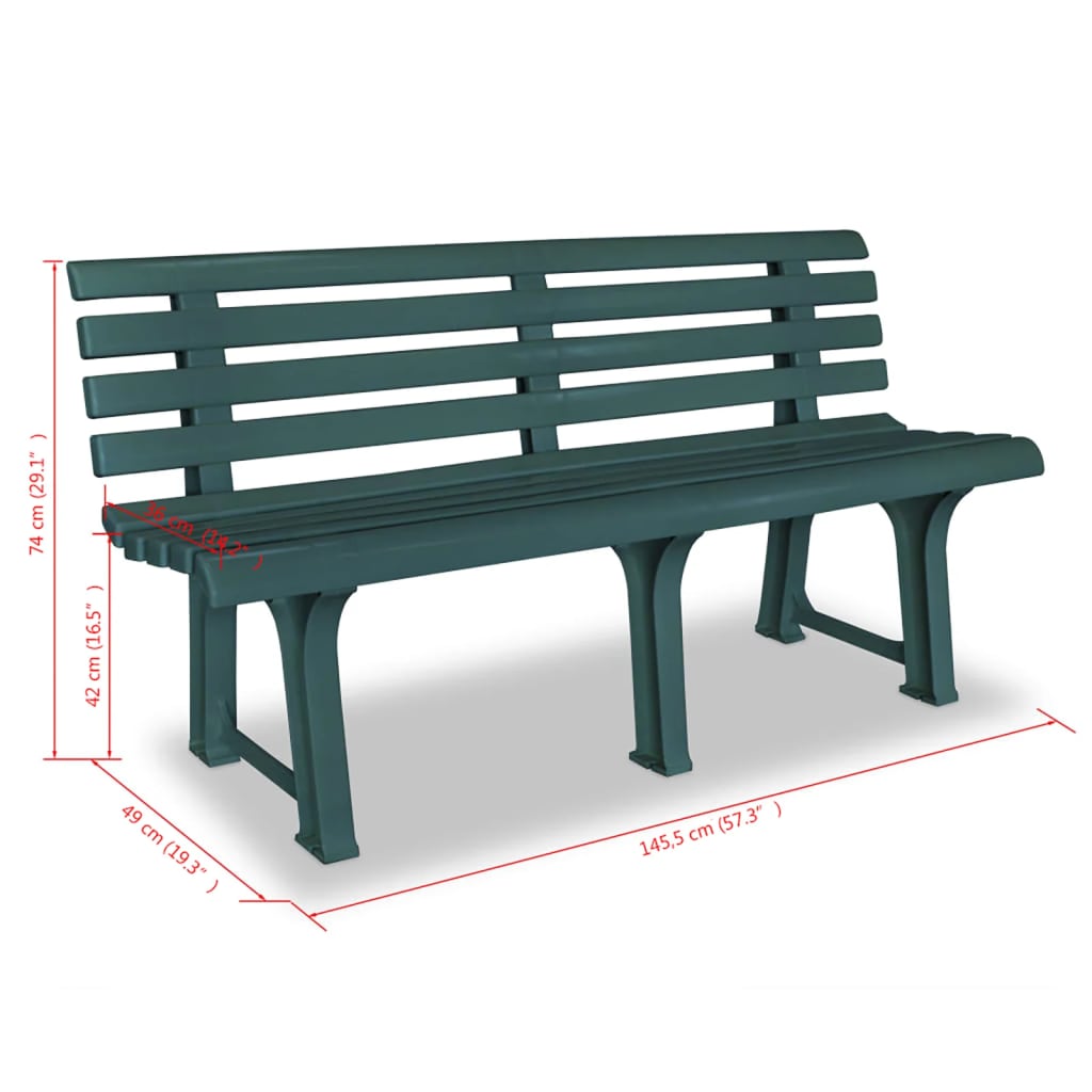 Green Plastic Garden Bench - 145.5 cm Durable Outdoor Seating