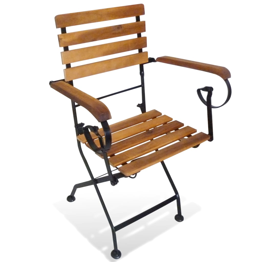 Modern Folding Garden Chairs Set, Steel & Acacia Wood - 2 pcs
