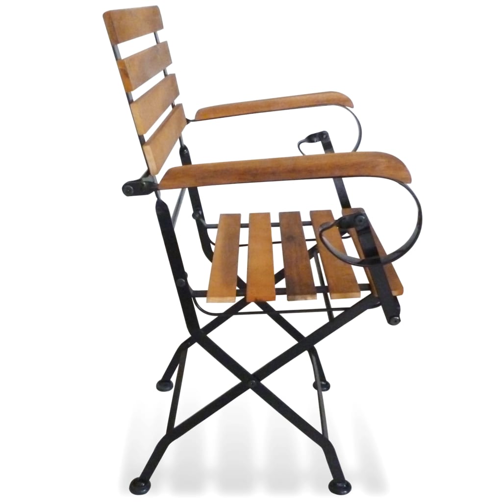 Modern Folding Garden Chairs Set, Steel & Acacia Wood - 2 pcs