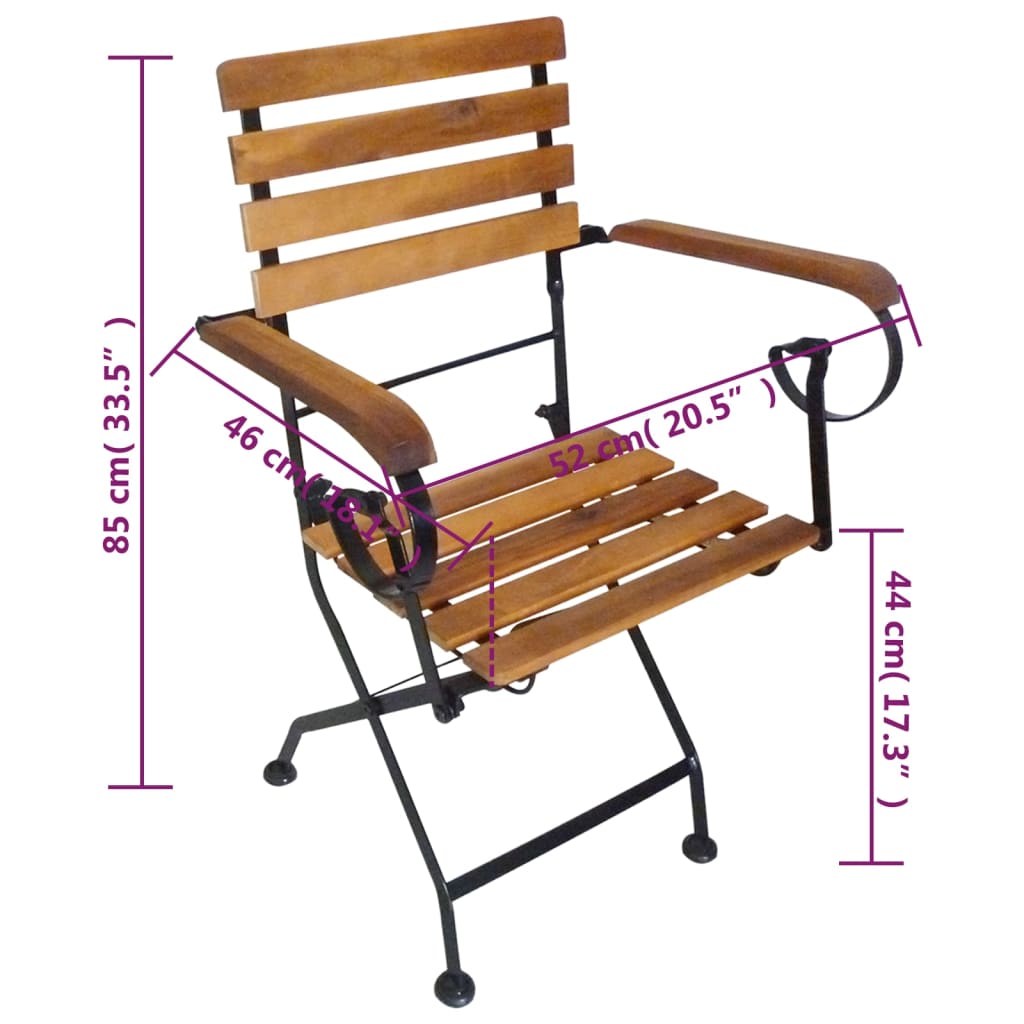 Modern Folding Garden Chairs Set, Steel & Acacia Wood - 2 pcs