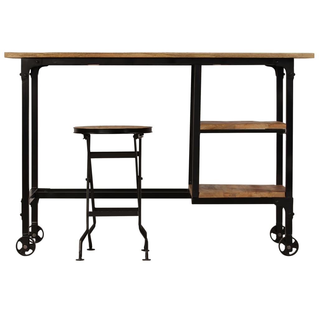Solid Mango Wood Desk with Folding Stool, 115x50x76 cm