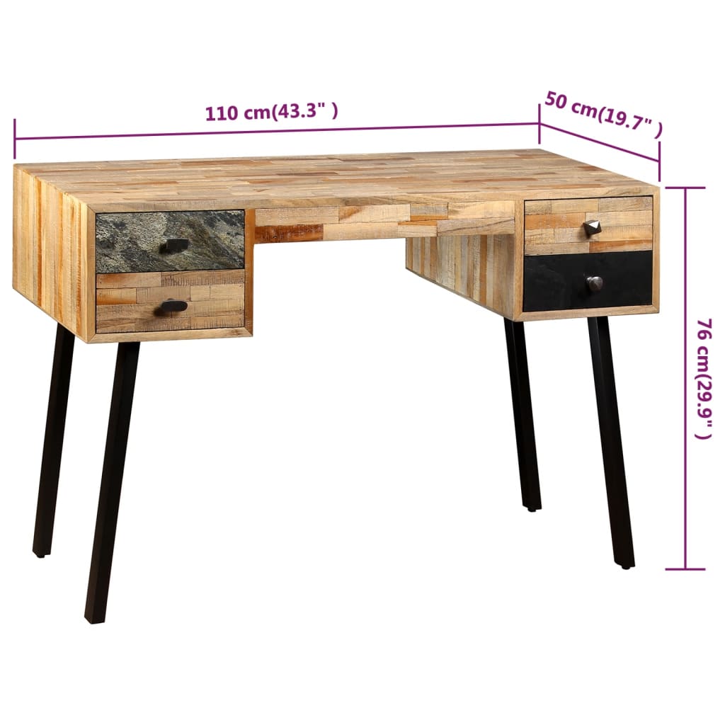 Solid Reclaimed Teak Writing Desk, 110x50x76 cm - Eco-Friendly Elegance