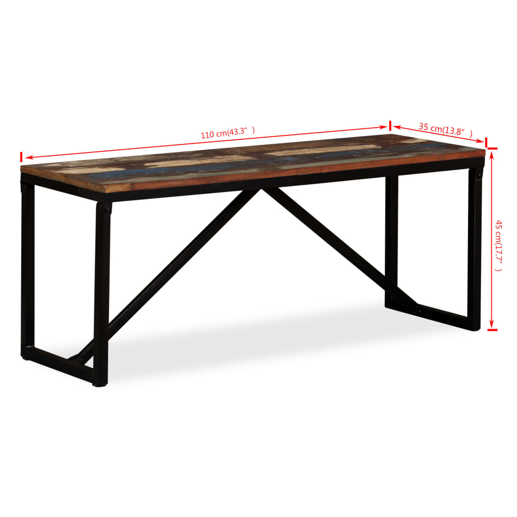 Rustic Reclaimed Wood Bench, 110x35x45 cm - Natural Finish