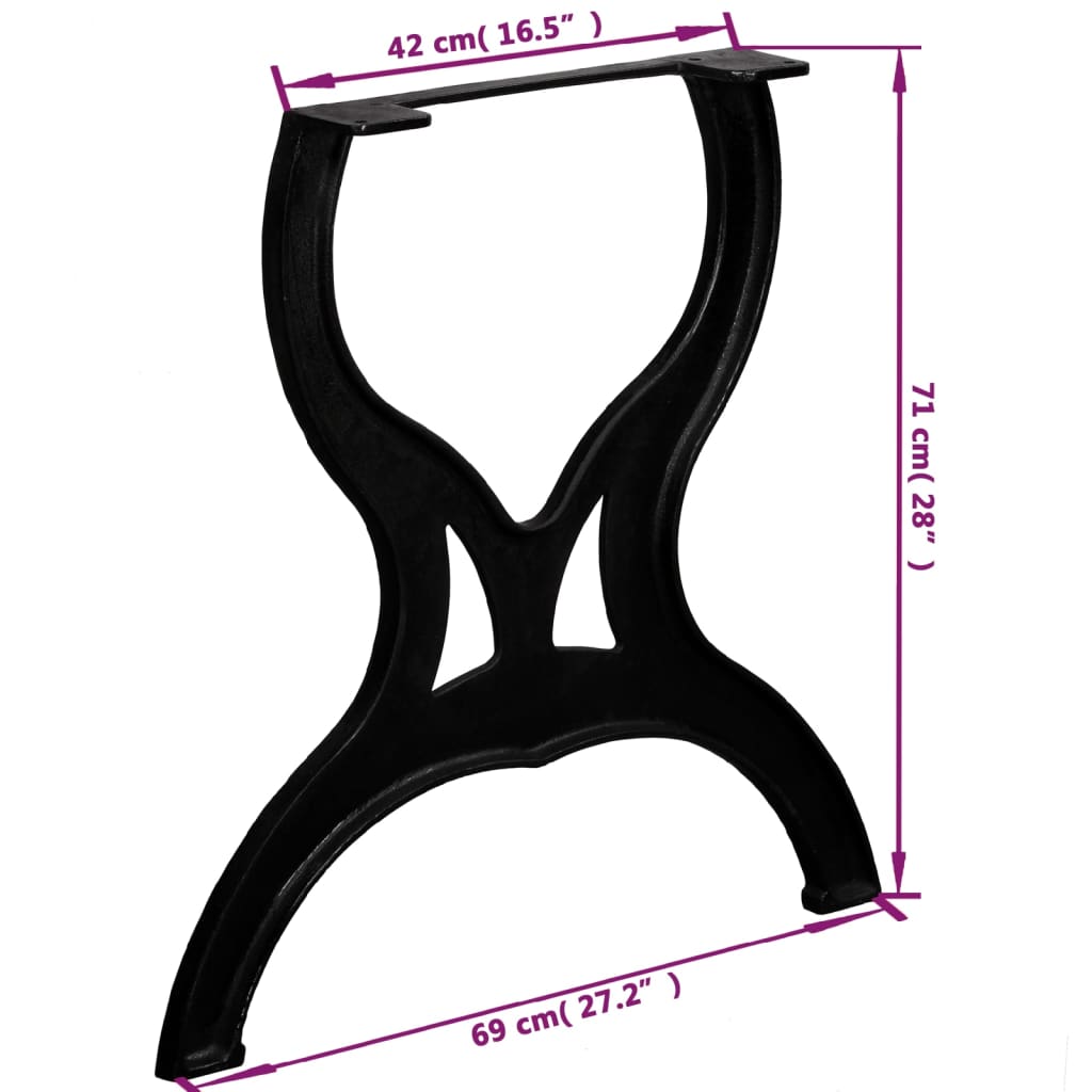 Industrial X-Frame Cast Iron Dining Table Legs Set of 2 - Black