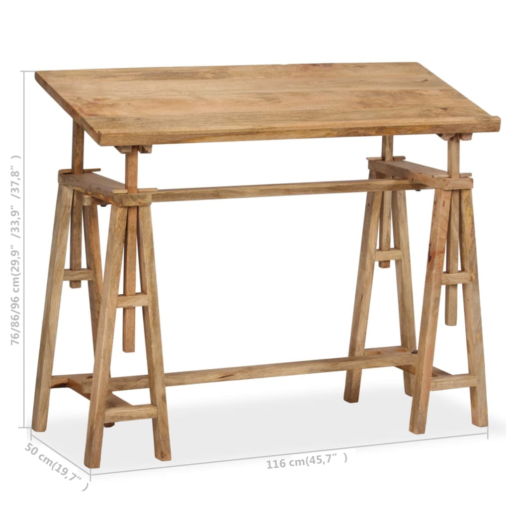 Solid Mango Wood Drafting Table 116x50x76 cm - Natural Finish