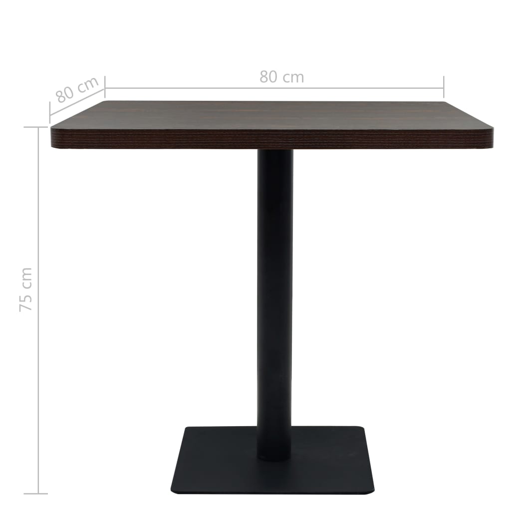 Dark Ash Bistro Table 80x80x75 cm - MDF & Steel Square Design