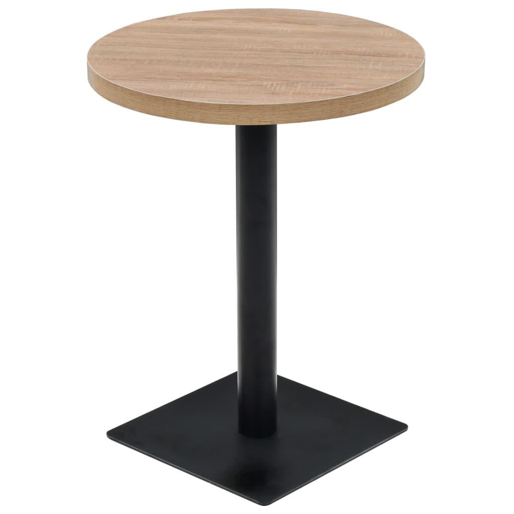 Oak Bistro Table - Round MDF & Steel, 60x75 cm