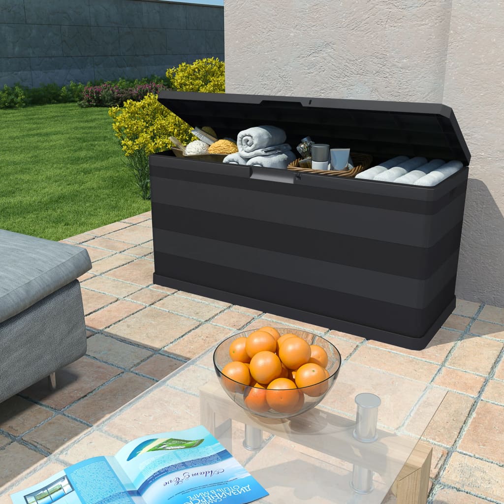 Black Garden Storage Box 117x45x56 cm - Durable Outdoor Solution