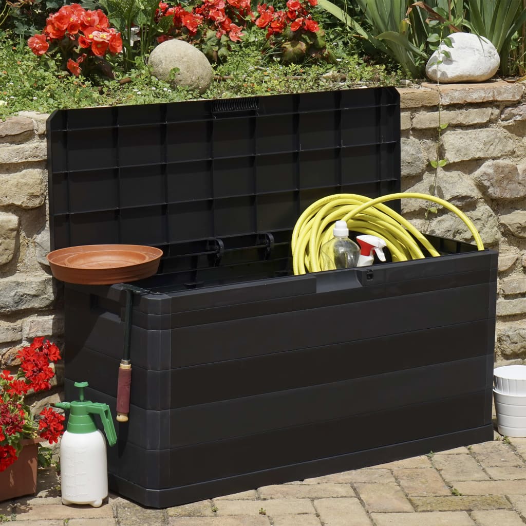 Black Garden Storage Box 117x45x56 cm - Durable Outdoor Solution