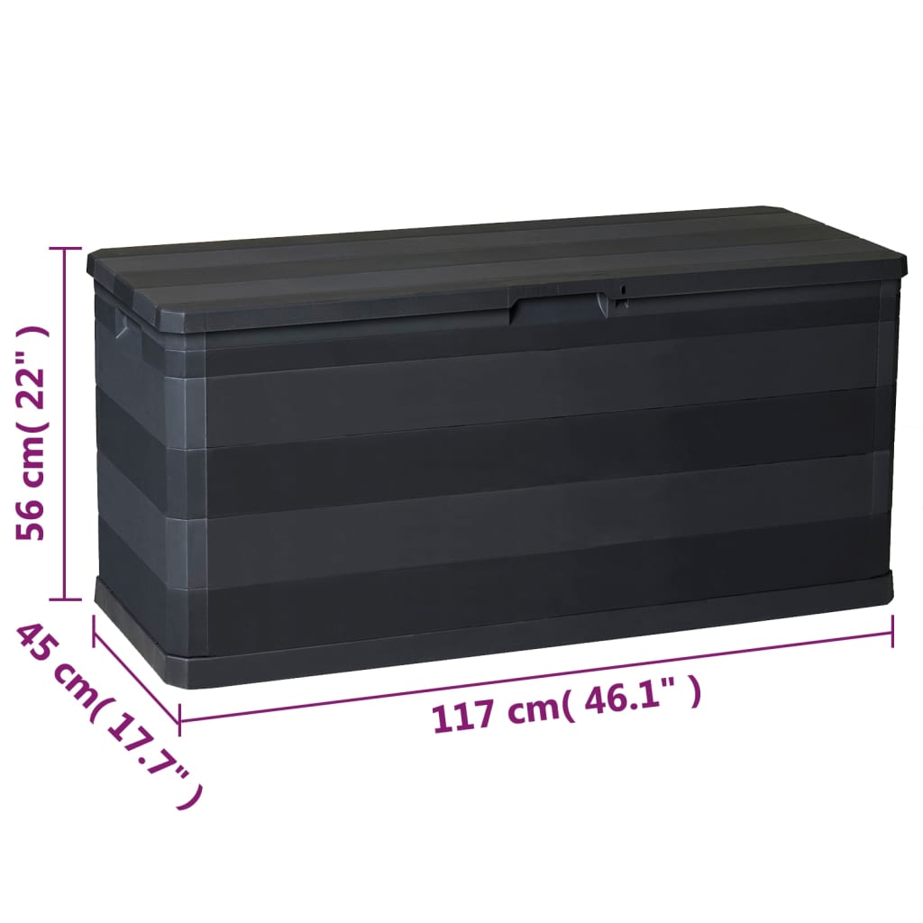 Black Garden Storage Box 117x45x56 cm - Durable Outdoor Solution