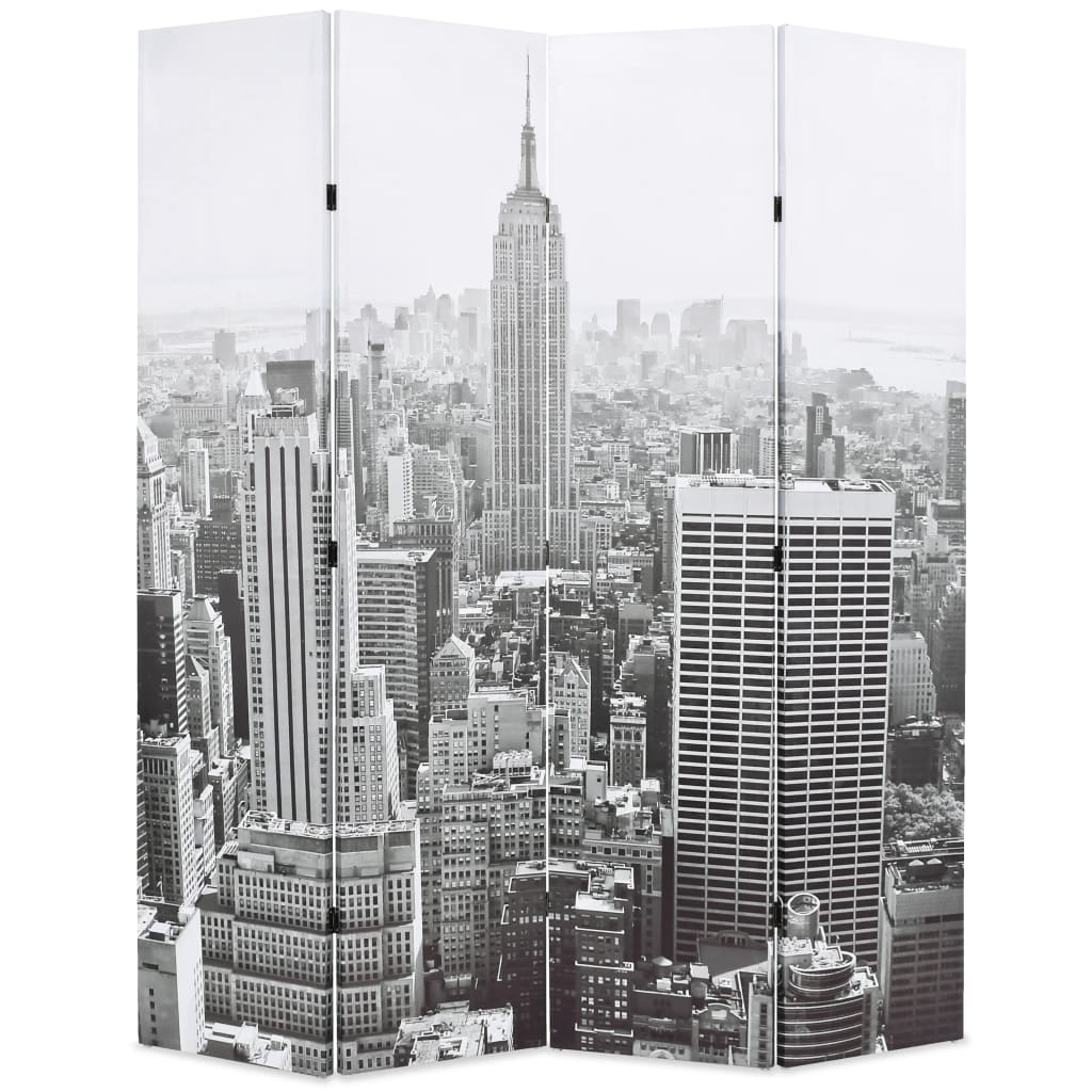 New York Day Folding Room Divider 160x170 cm, Black & White Canvas
