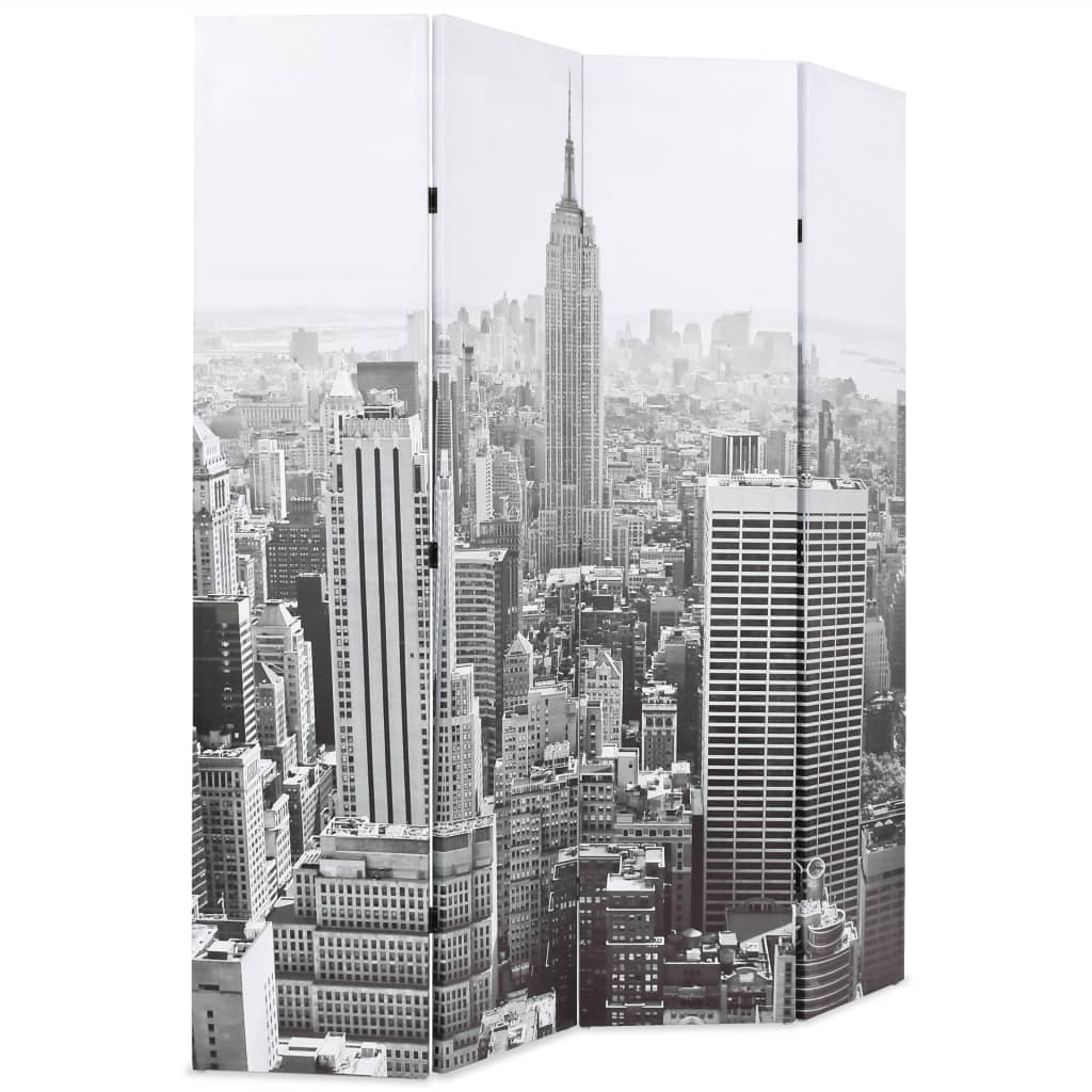 New York Day Folding Room Divider 160x170 cm, Black & White Canvas