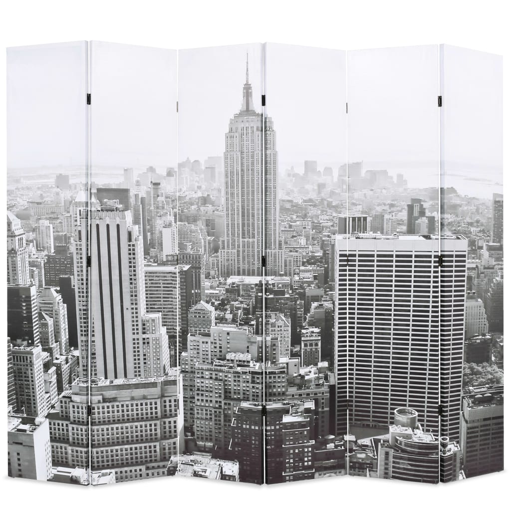 Folding Room Divider 228x170 cm - NY Day Black & White Canvas