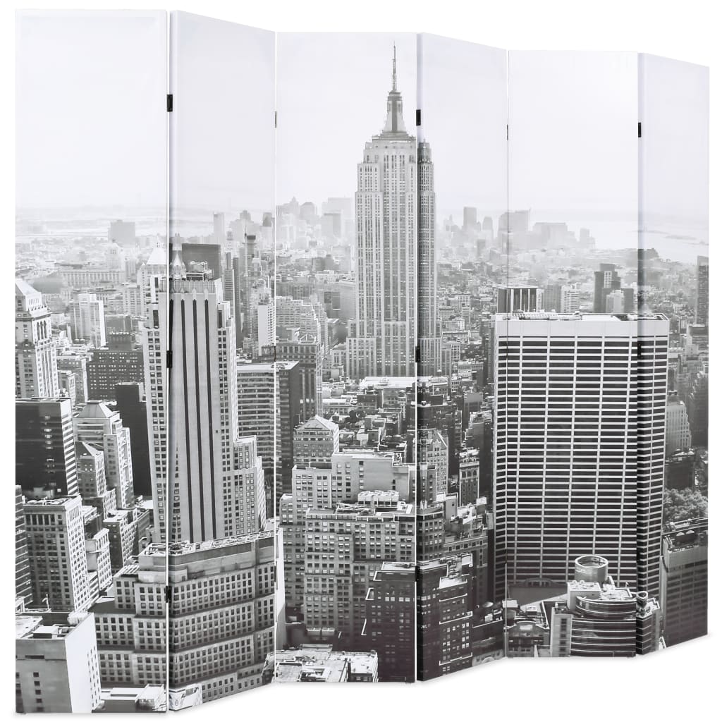 Folding Room Divider 228x170 cm - NY Day Black & White Canvas