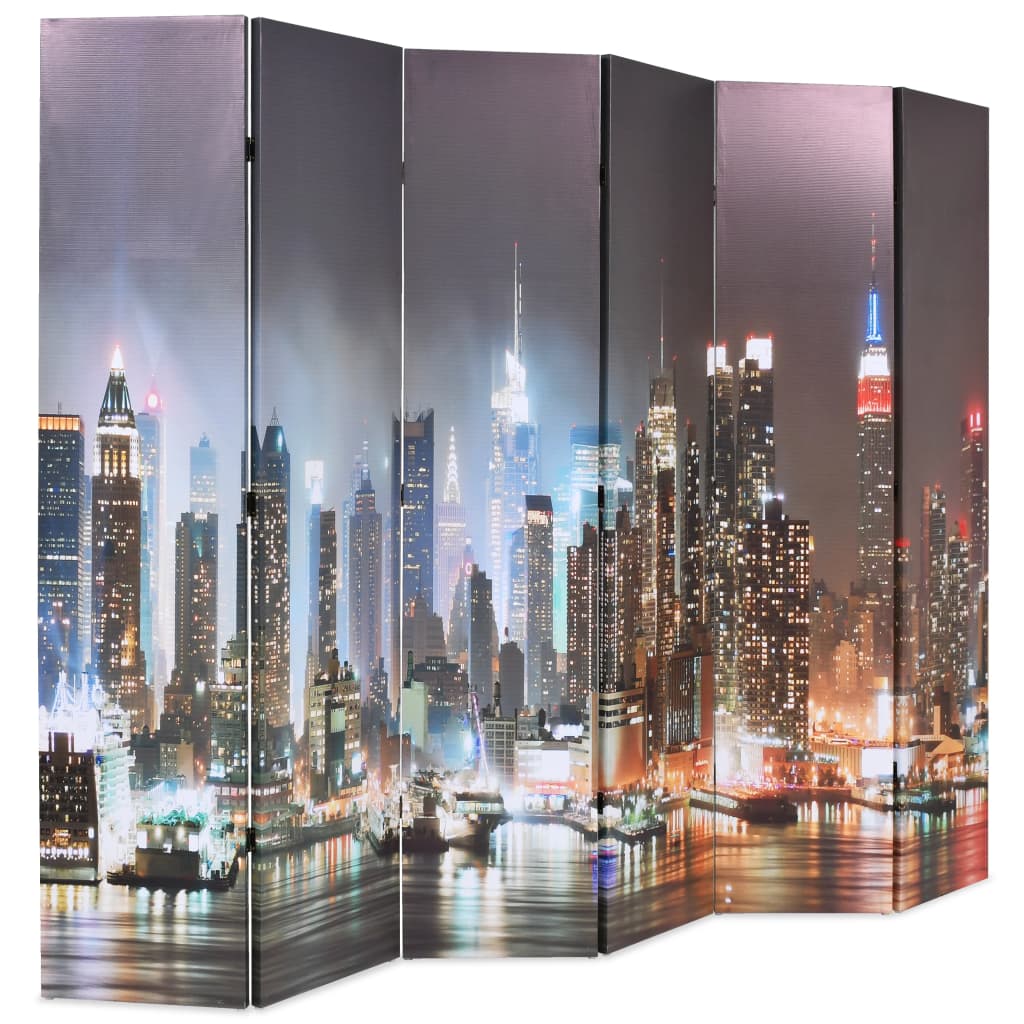 New York Night 228x170cm Folding Room Divider - Black Canvas