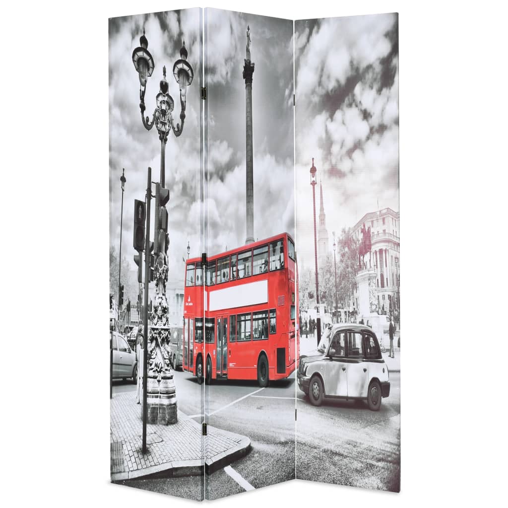 London Bus Folding Room Divider 120x170cm - Black & White Canvas