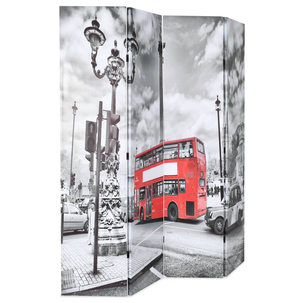 London Bus Black & White Folding Room Divider, 160x170 cm Fabric