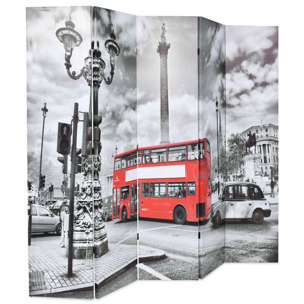 Black & White London Bus Folding Room Divider - 200x170 cm Canvas