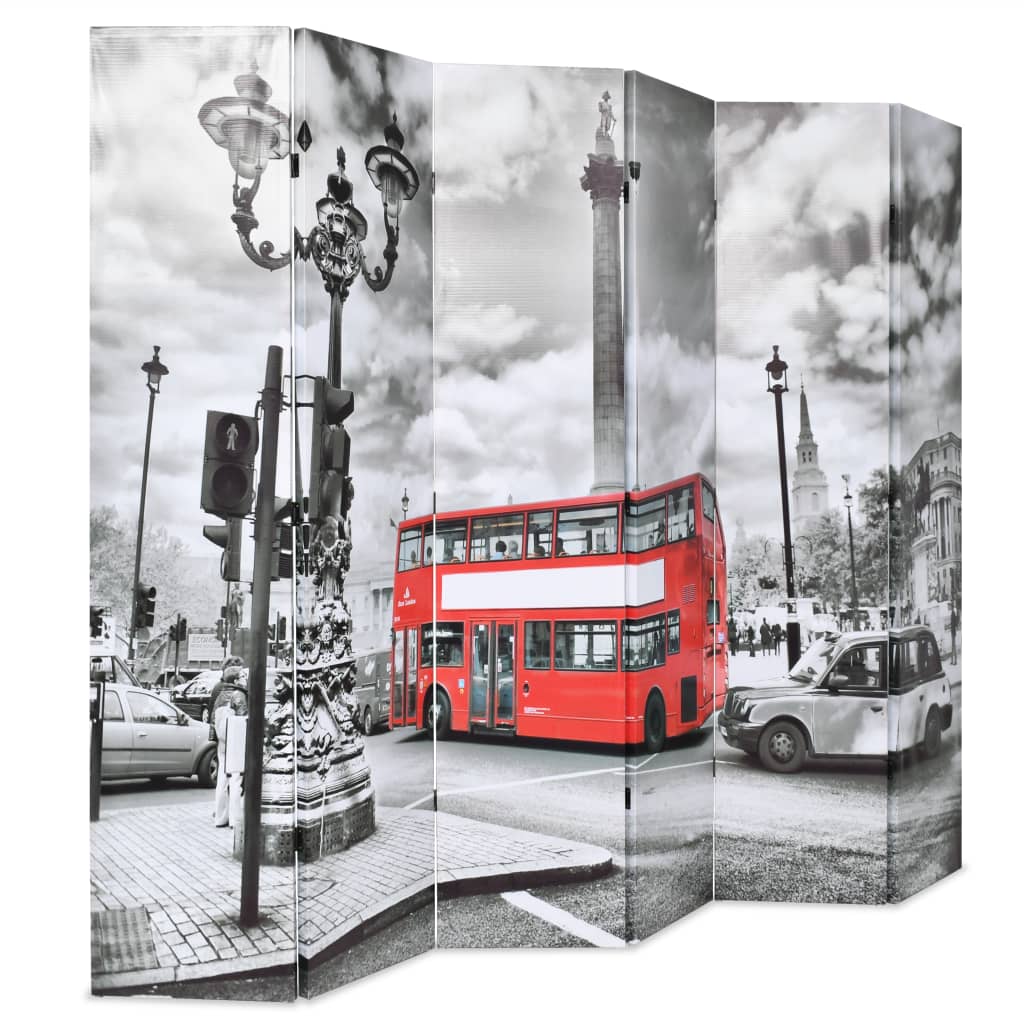 London Bus Black & White Folding Room Divider, 228x170 cm