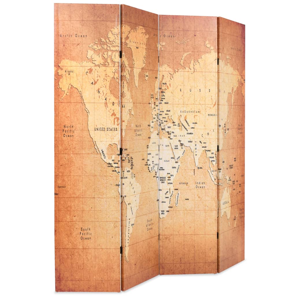 Yellow World Map Folding Room Divider, 160x170 cm - Stylish Decor