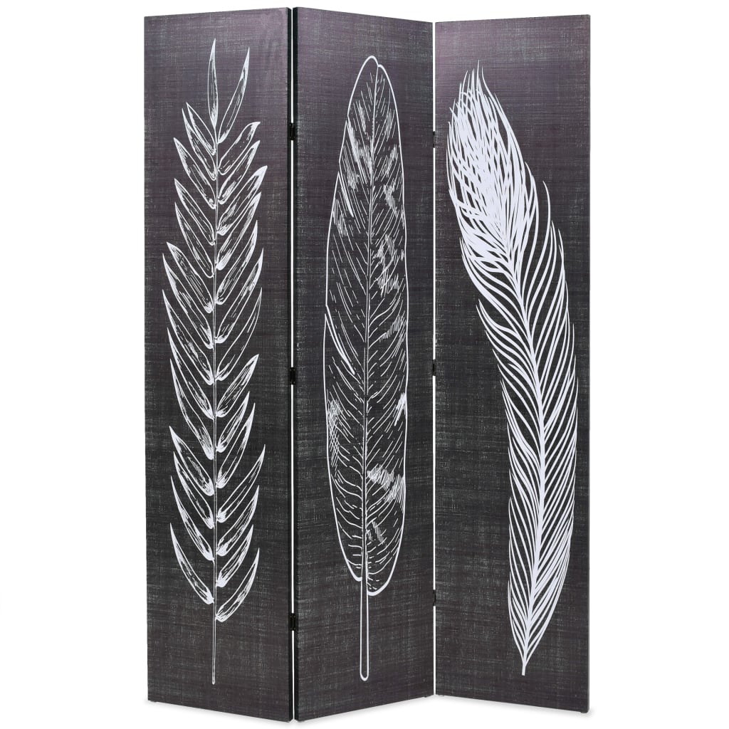 Elegant Black & White Feather Folding Room Divider, 120x170 cm