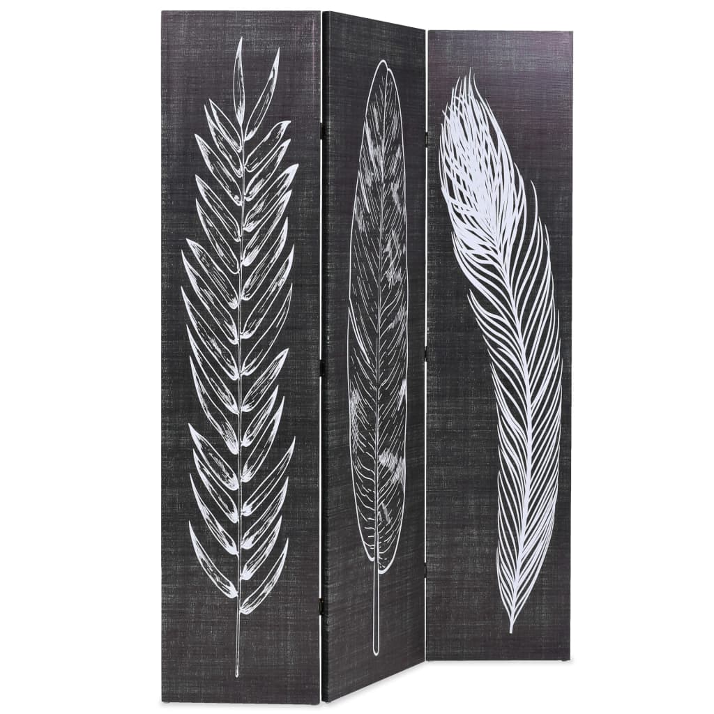 Elegant Black & White Feather Folding Room Divider, 120x170 cm
