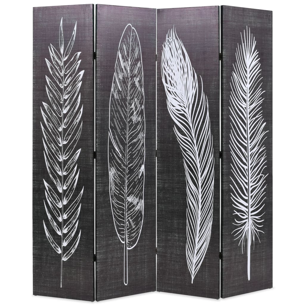 Feathers Black & White 160x170 cm Folding Room Divider Canvas