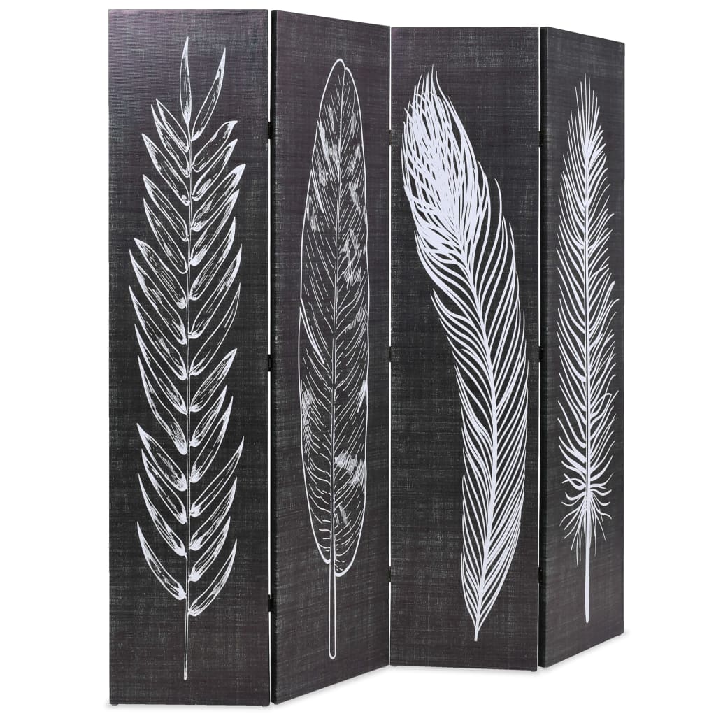 Feathers Black & White 160x170 cm Folding Room Divider Canvas