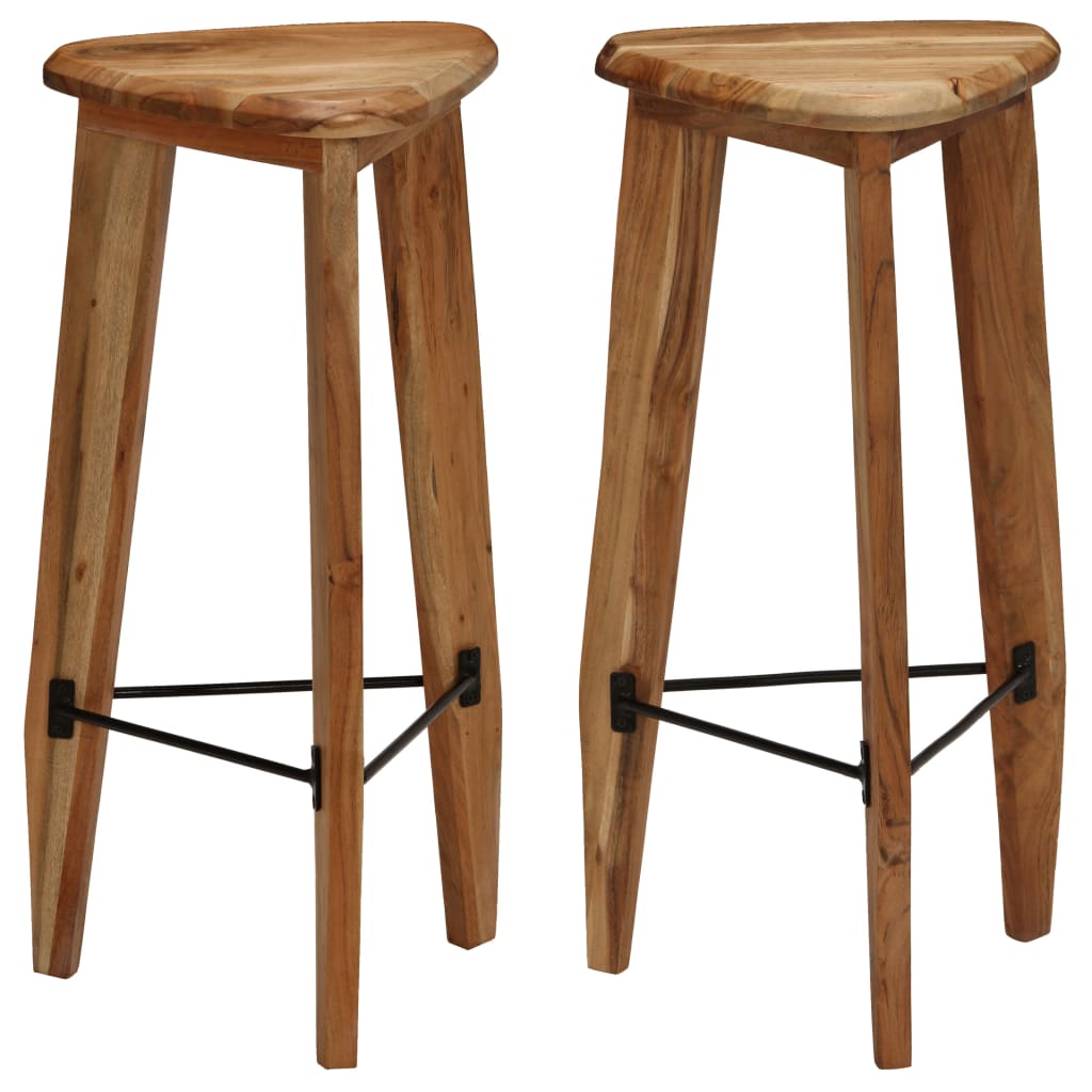 Solid Acacia Wood Bar Stools - Set of 2, Natural Finish
