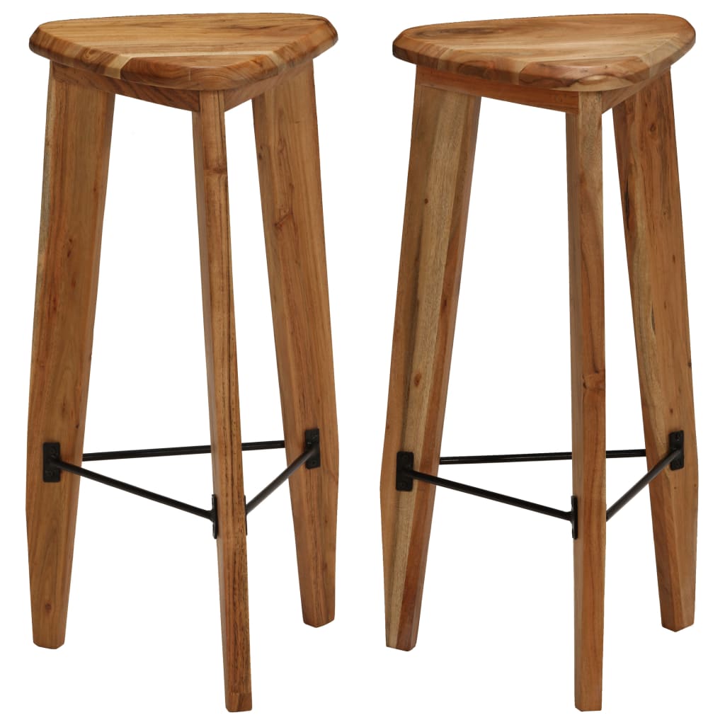 Solid Acacia Wood Bar Stools - Set of 2, Natural Finish