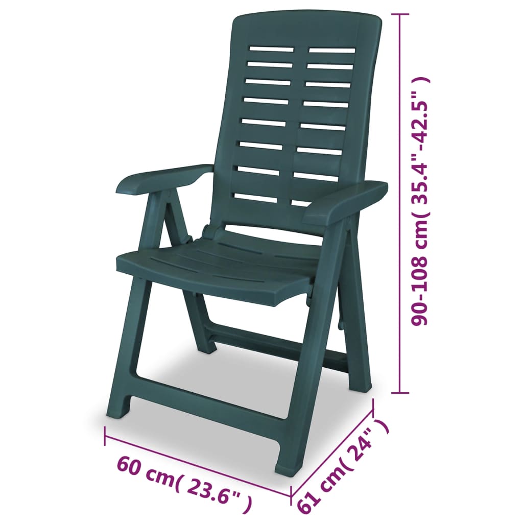 Set of 4 Green Plastic Reclining Garden Chairs - Comfortable & Stylish