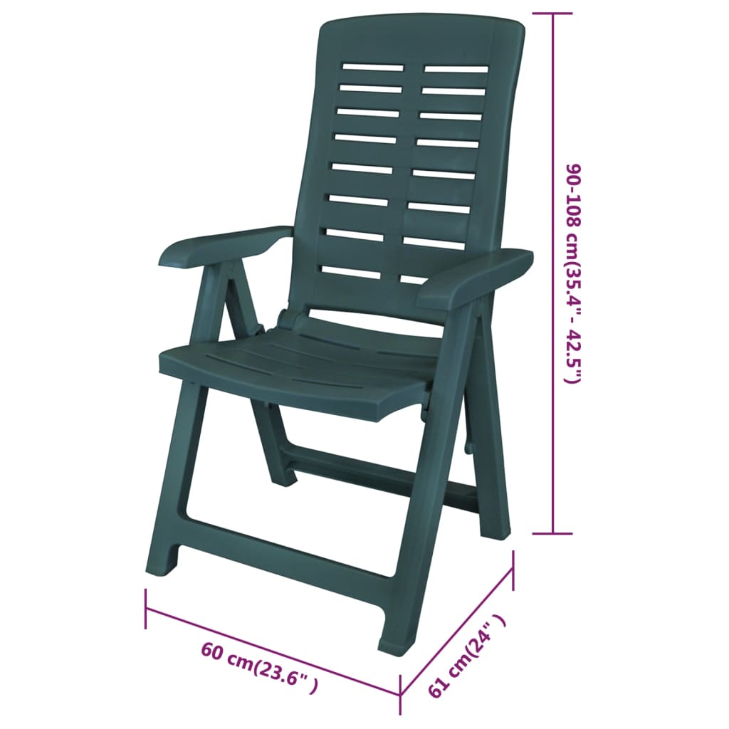 6-Piece Green Plastic Reclining Garden Chairs Set