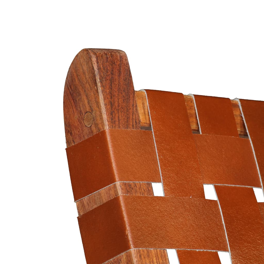 Brown Real Leather Folding Chair with Crossed-Stripe Design