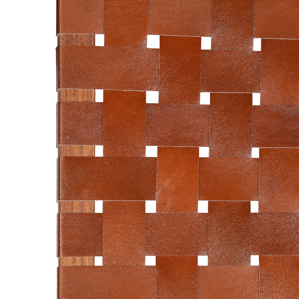 Brown Real Leather Folding Chair with Crossed-Stripe Design