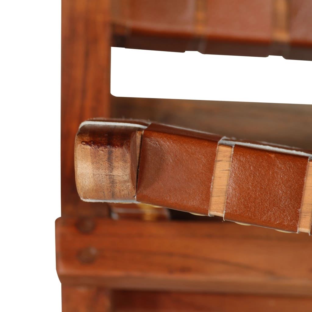 Brown Real Leather Folding Chair with Crossed-Stripe Design