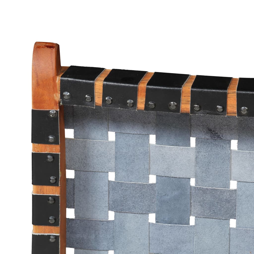 Luxury Folding Chair in Black Real Leather with Crossed-Stripes