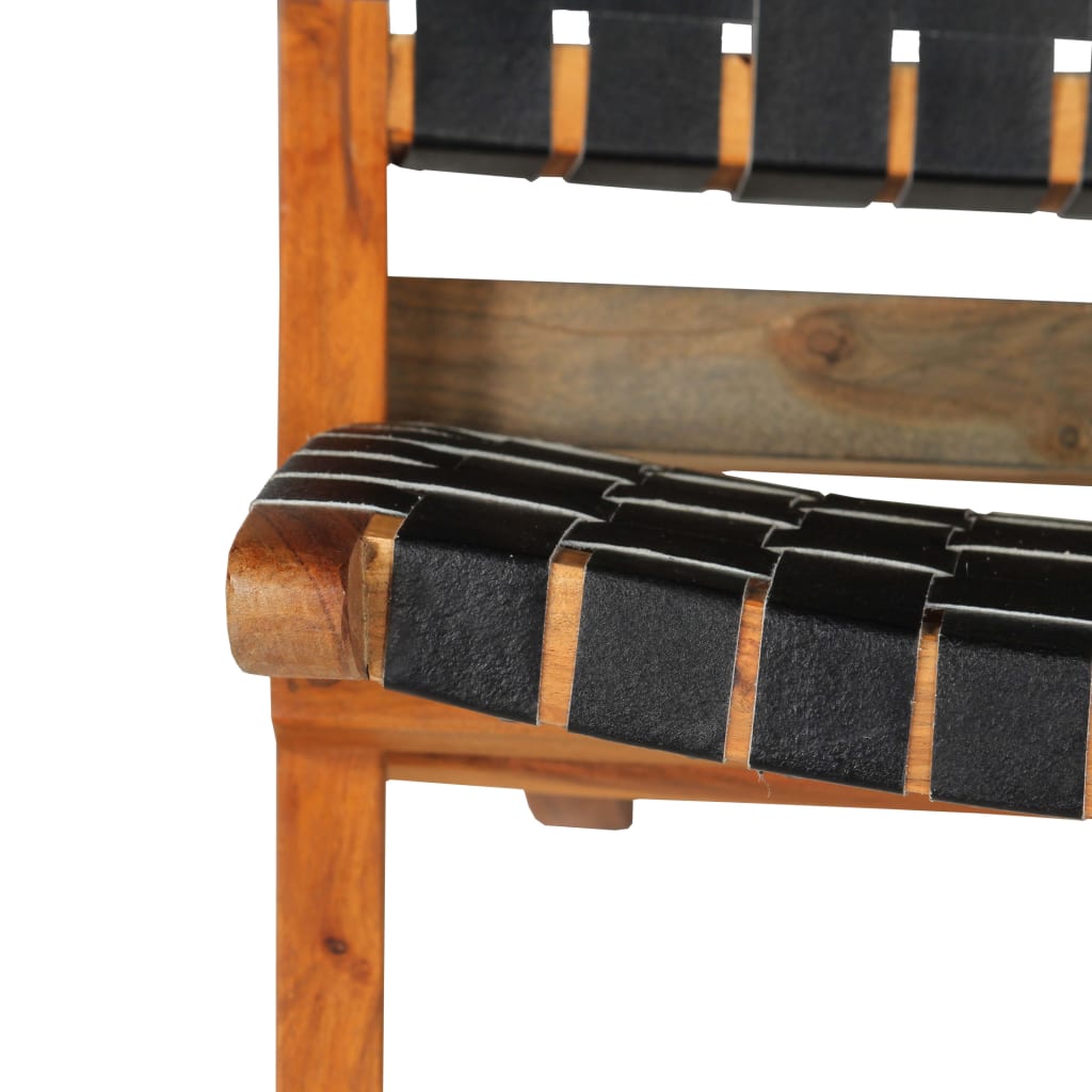 Luxury Folding Chair in Black Real Leather with Crossed-Stripes