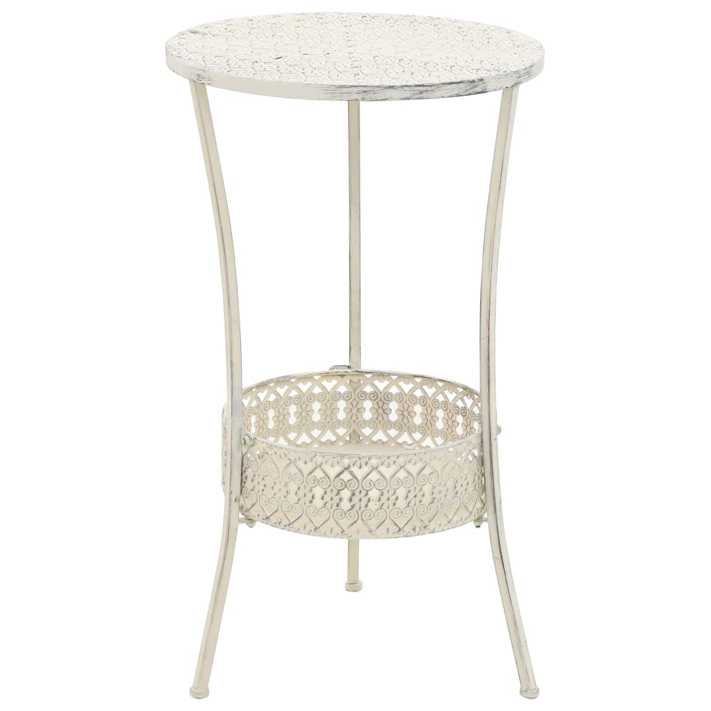 Vintage-Style Round Bistro Table - White Metal, 40x70 cm