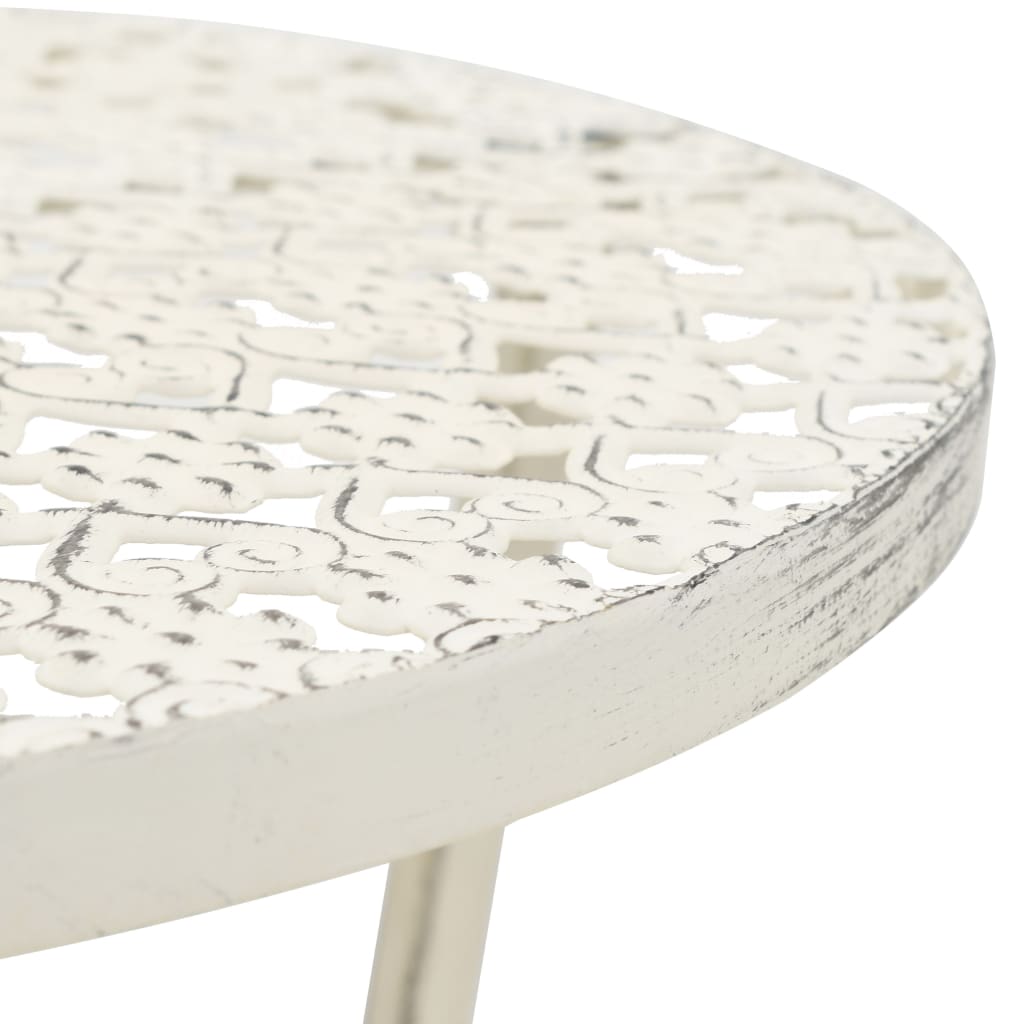 Vintage-Style Round Bistro Table - White Metal, 40x70 cm