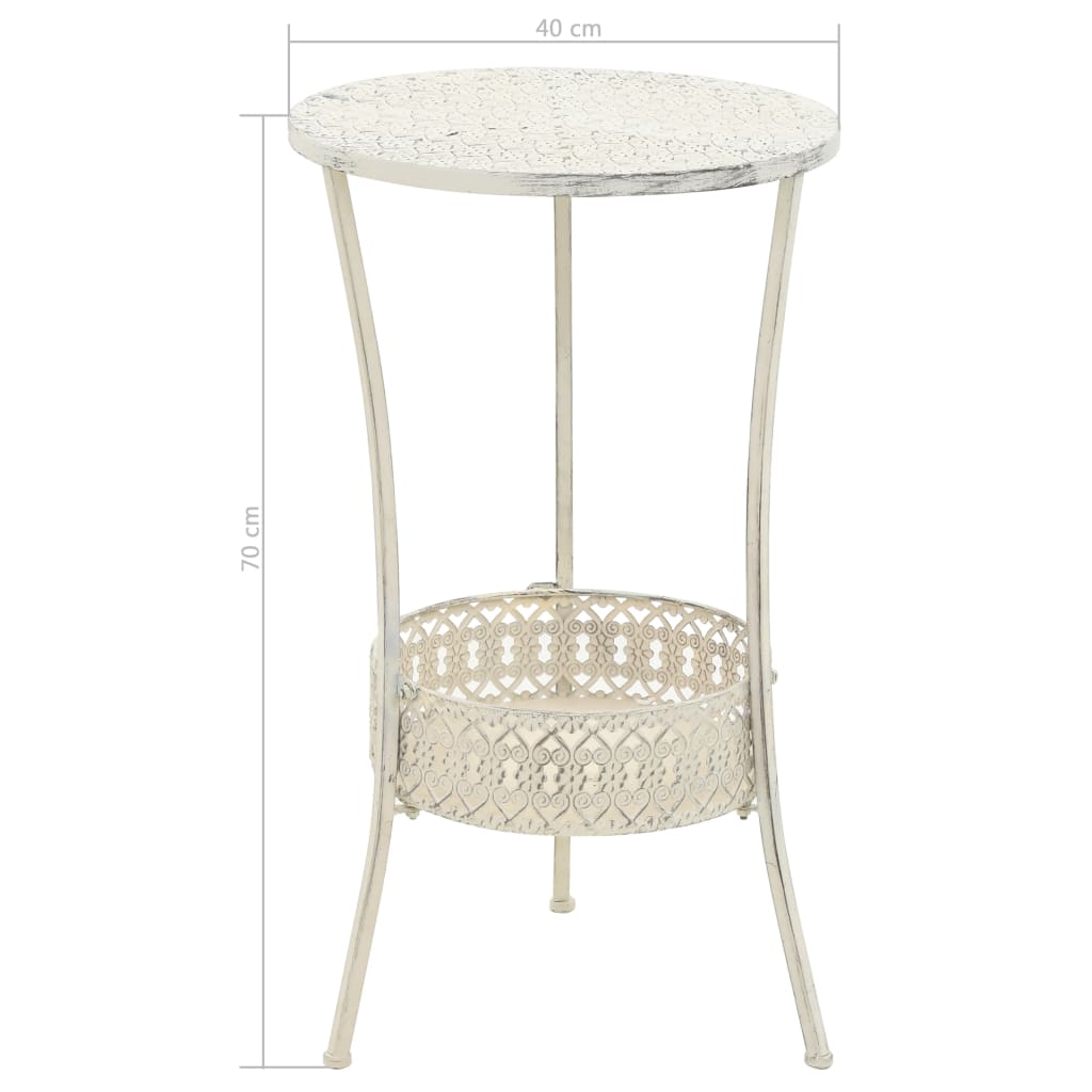 Vintage-Style Round Bistro Table - White Metal, 40x70 cm