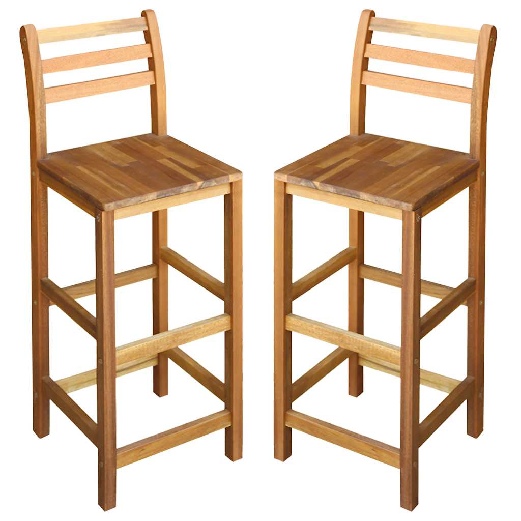 Bar Chairs Set of 2 in Solid Acacia Wood - Durable & Stylish Seating