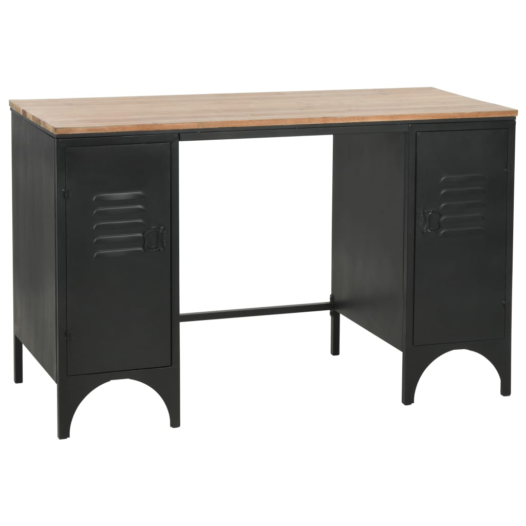 Solid Firwood & Steel Double Pedestal Desk 120x50x76 cm