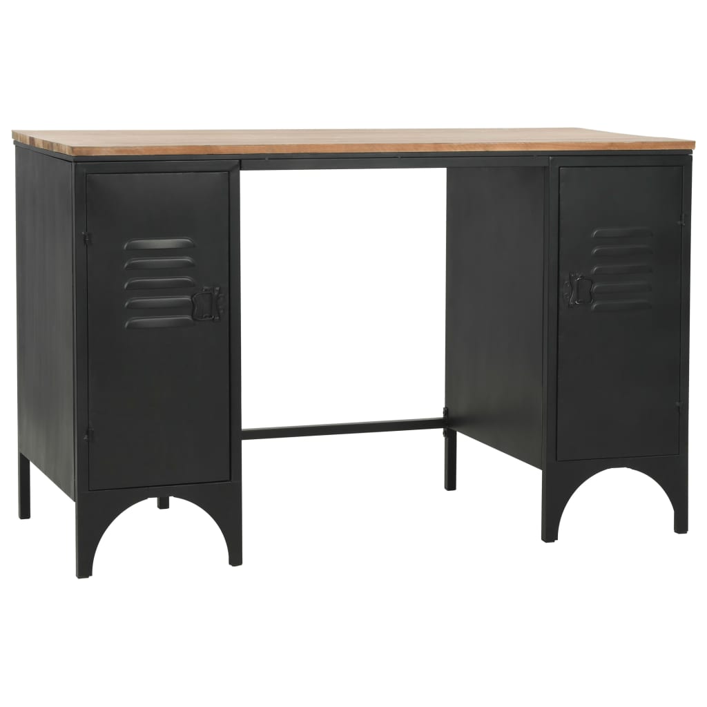 Solid Firwood & Steel Double Pedestal Desk 120x50x76 cm