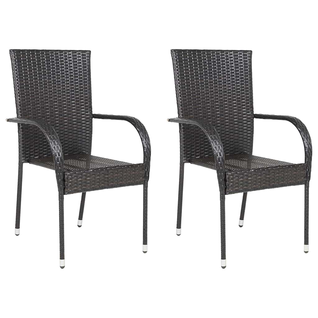 Brown Poly Rattan Stackable Outdoor Chairs - Set of 2
