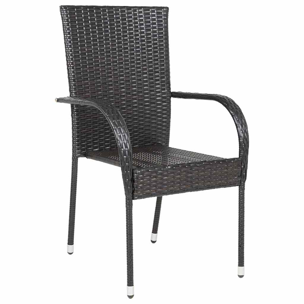 Brown Poly Rattan Stackable Outdoor Chairs - Set of 2