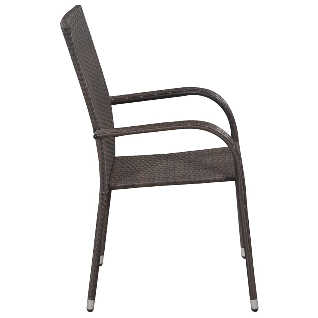 Brown Poly Rattan Stackable Outdoor Chairs - Set of 2