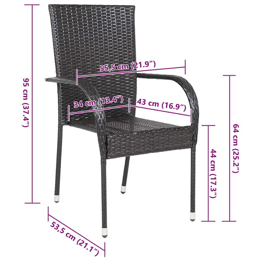Brown Poly Rattan Stackable Outdoor Chairs - Set of 2
