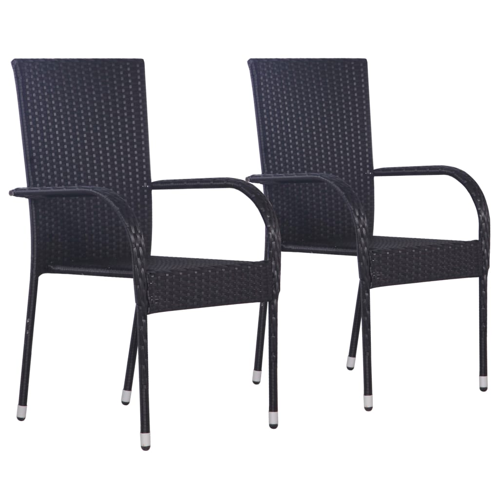Set of 2 Black Poly Rattan Stackable Outdoor Chairs